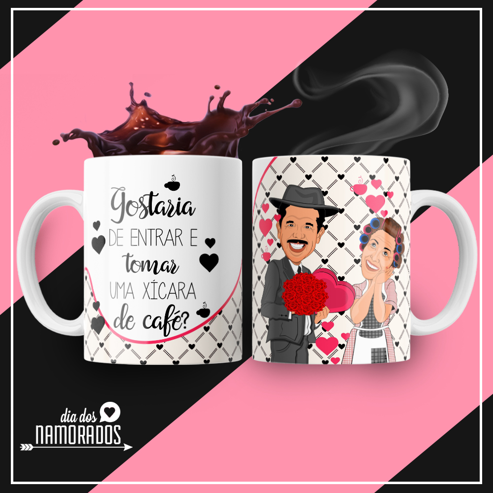 Caneca Personalizada de Porcelana - Namorados - Gostaria de entrar e tomar um xícara de café