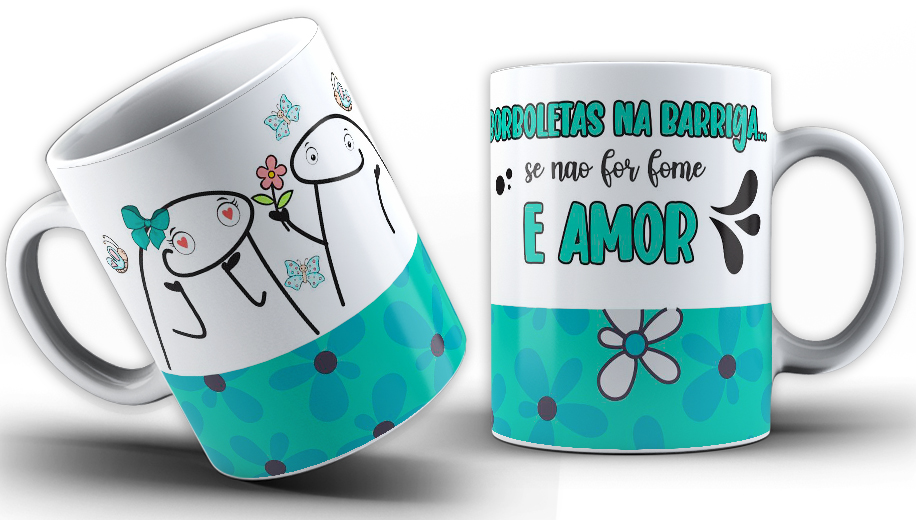 Caneca Personalizada de Porcelana - Namorados - Borboletas na barriga, se não for fome é amor 