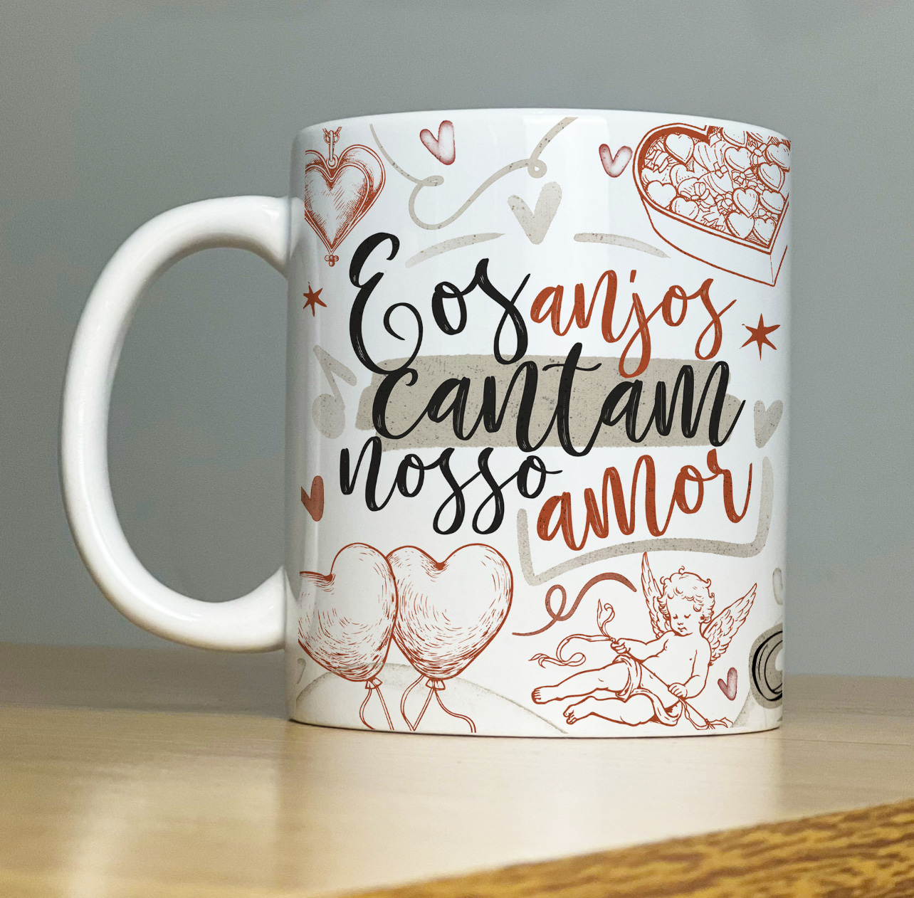 Caneca Personalizada de Porcelana - Namorados -  E os anjos conta nossa voz