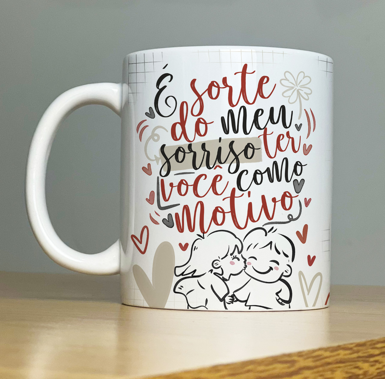 Caneca Personalizada de Porcelana - Namorados -  È sorte do meu sorriso ter você