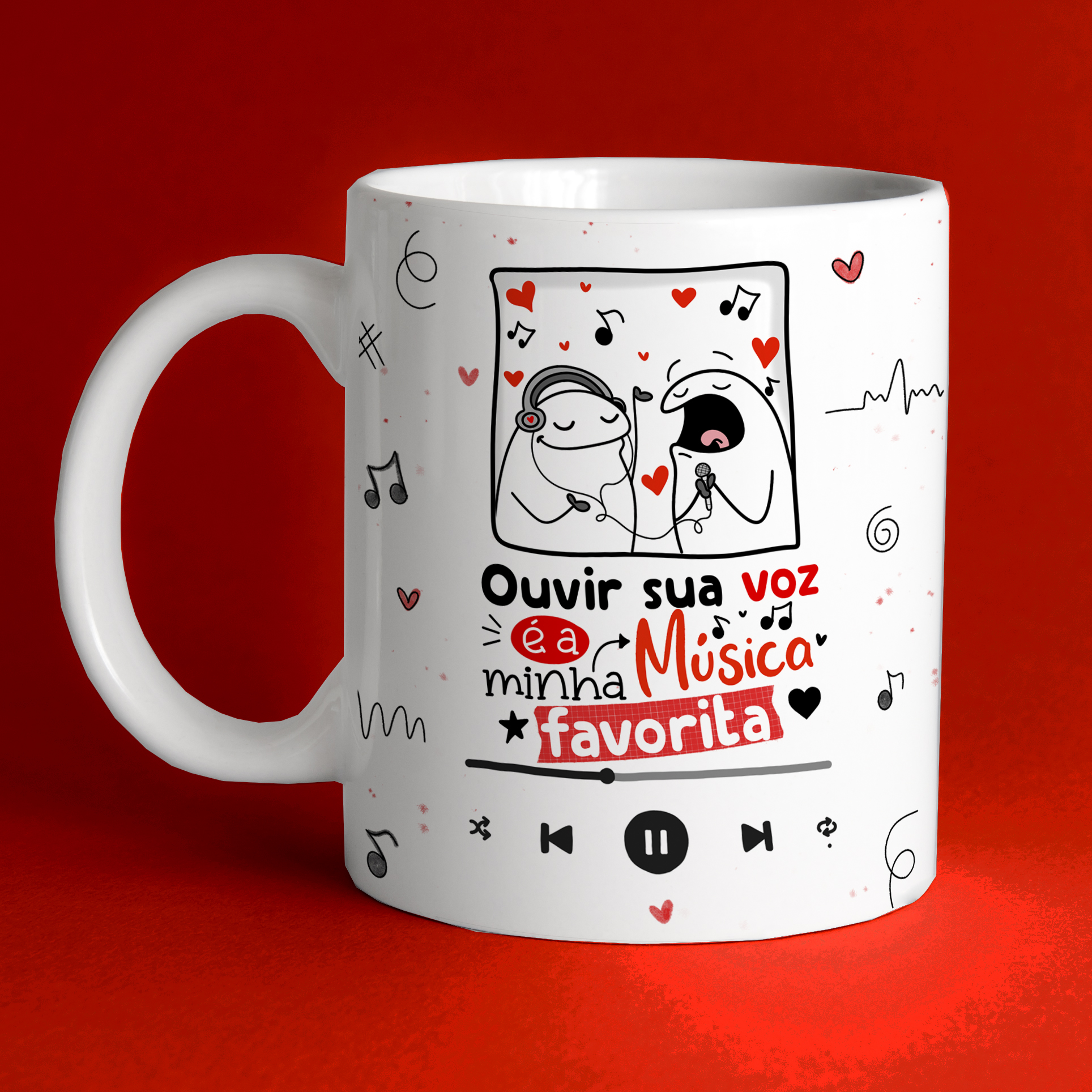 Caneca Personalizada de Porcelana - Namorados - Ouvir sua voz é a musica favorita com Flork