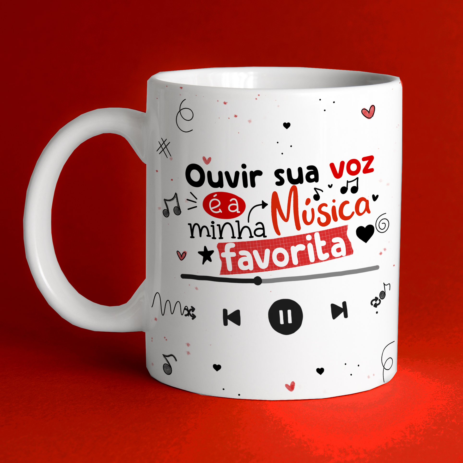 Caneca Personalizada de Porcelana - Namorados - Ouvir sua voz é a musica favorita 
