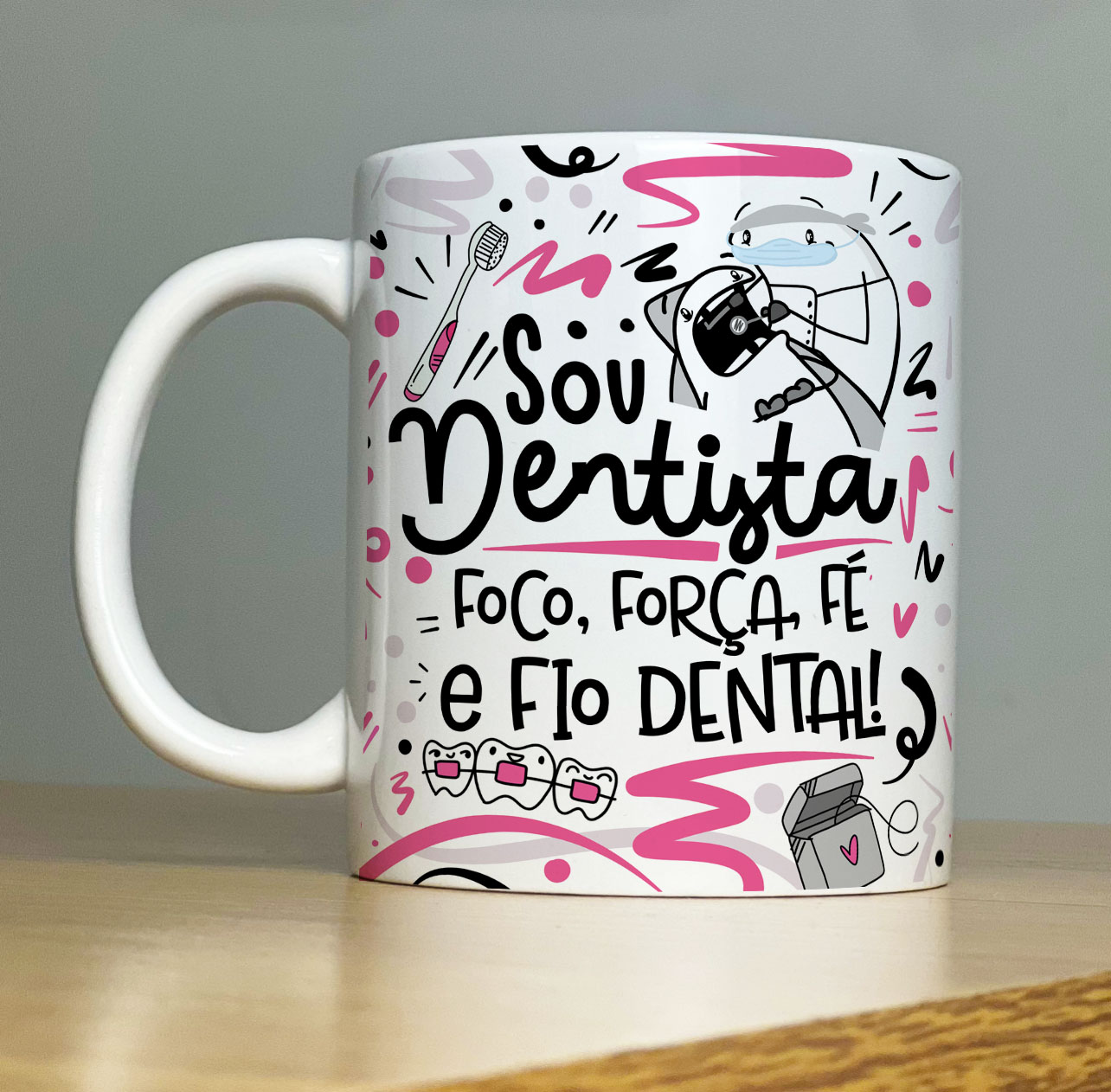 Caneca Personalizada de Porcelana – Profissão: Sou Dentista com Flork - cor: rosa -  325ML