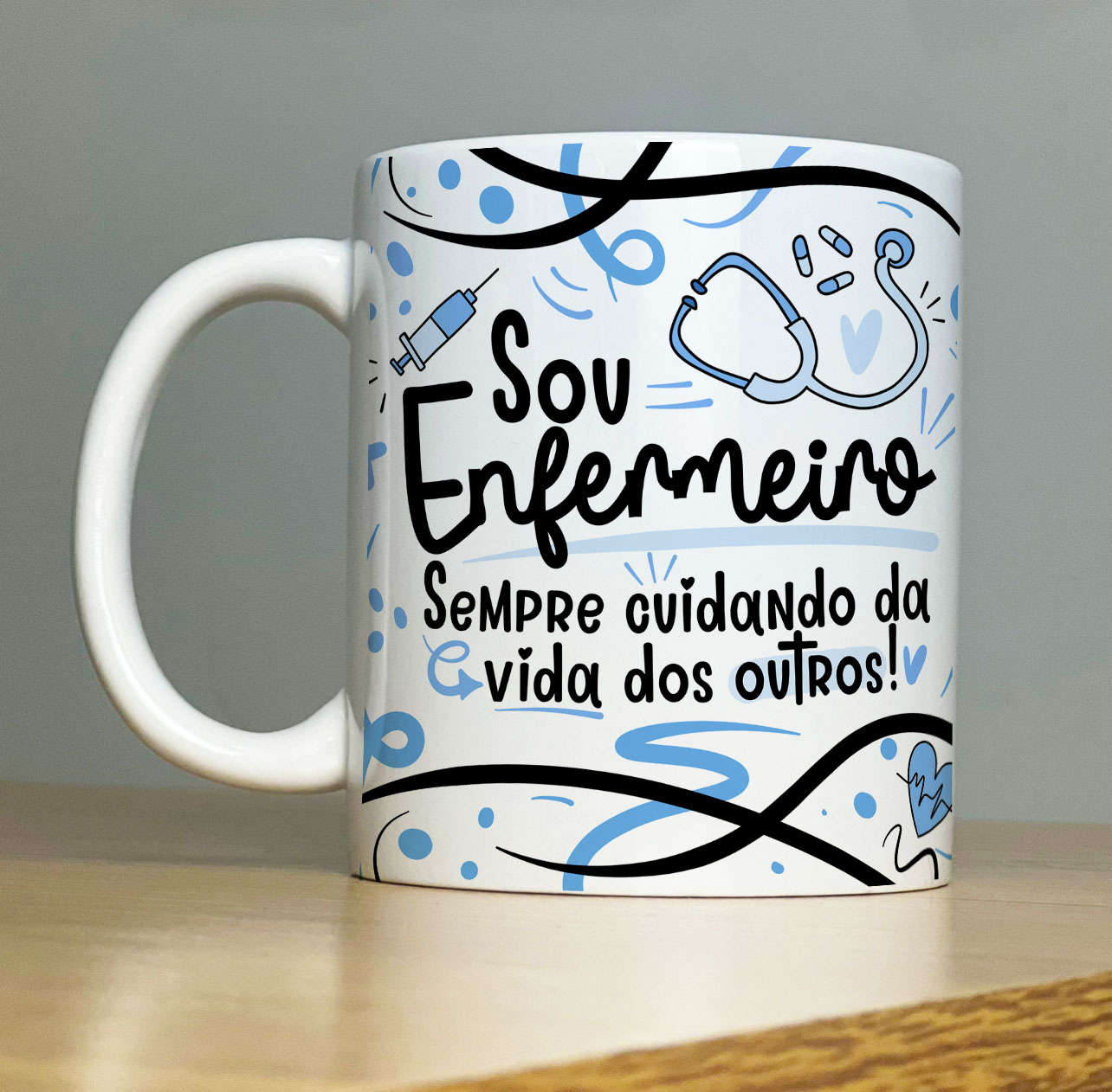 Caneca Personalizada de Porcelana – Profissão: Sou Enfermeiro  -  325ML
