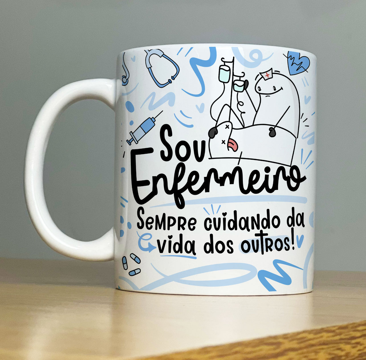 Caneca Personalizada de Porcelana – Profissão: Sou Enfermeiro com Flork  -  325ML
