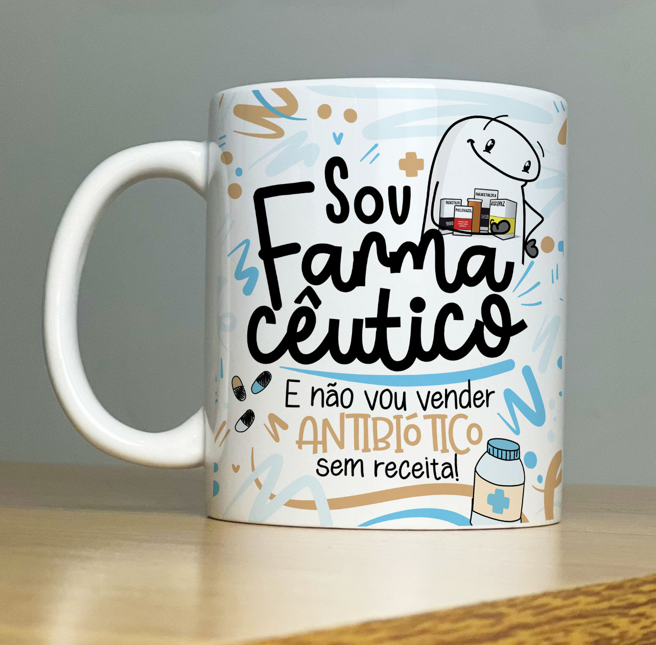 Caneca Personalizada de Porcelana – Profissão: Sou Famacêutico com Flork  -  325ML