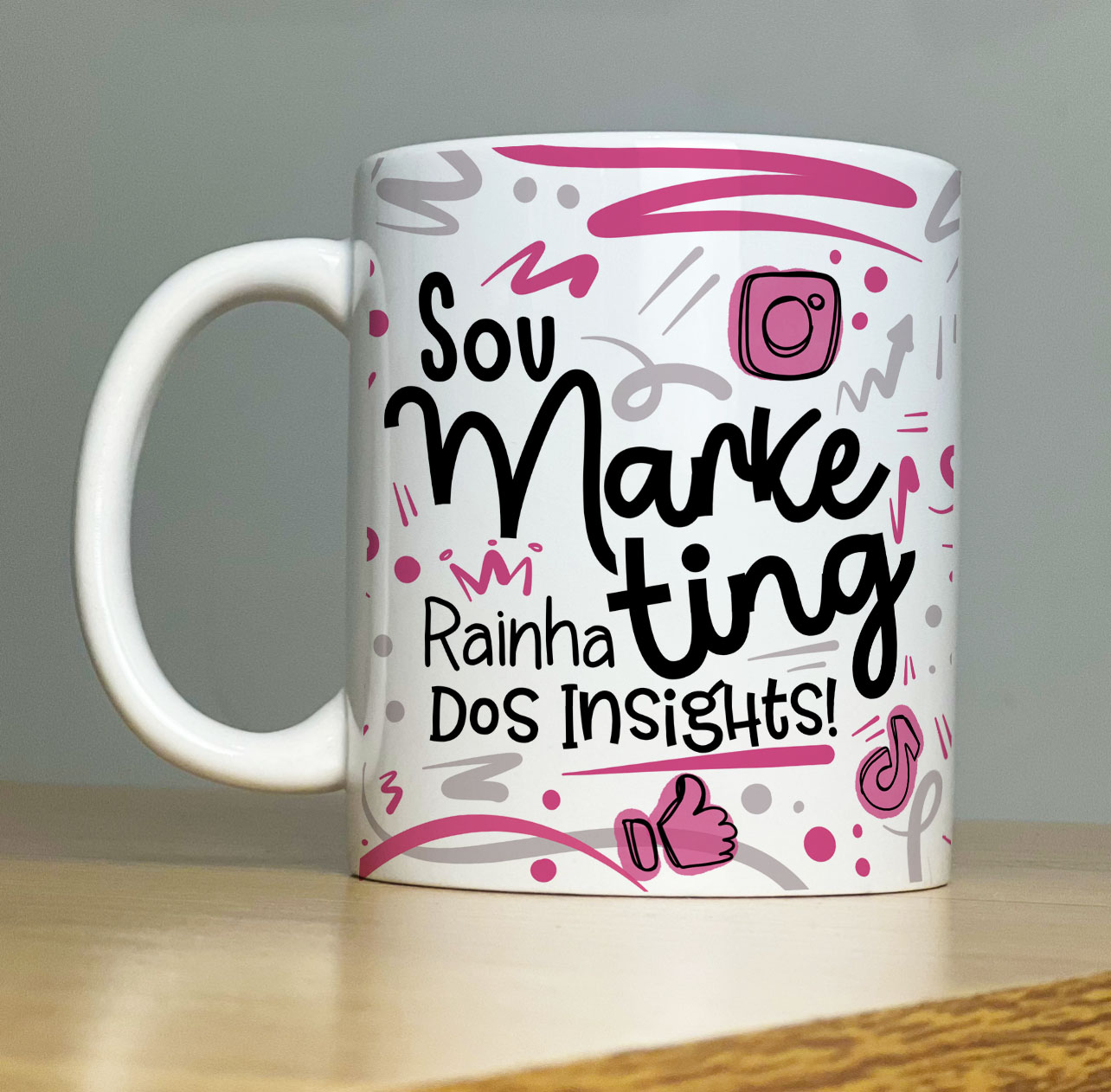 Caneca Personalizada de Porcelana – Profissão: Sou Marketing Digital  -  cor: rosa - 325ML