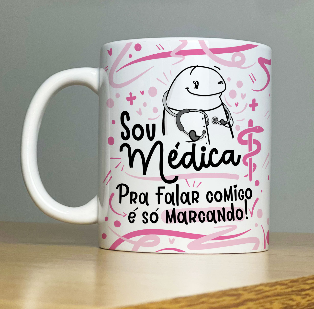 Caneca Personalizada de Porcelana – Profissão: Sou Médica com Flork   - 325ML