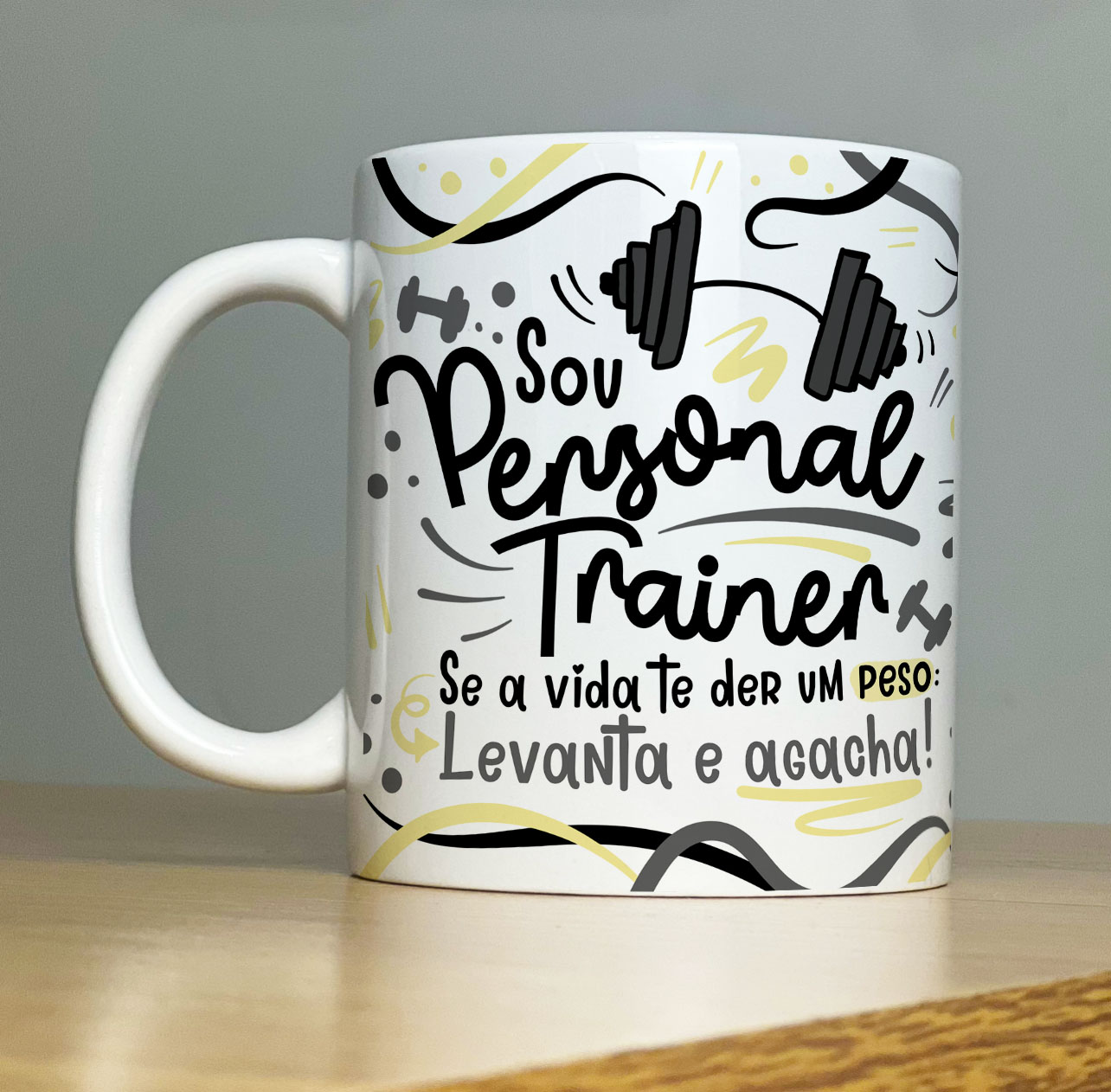 Caneca Personalizada de Porcelana – Profissão: Sou Personal Trainer com Flork   - 325ML