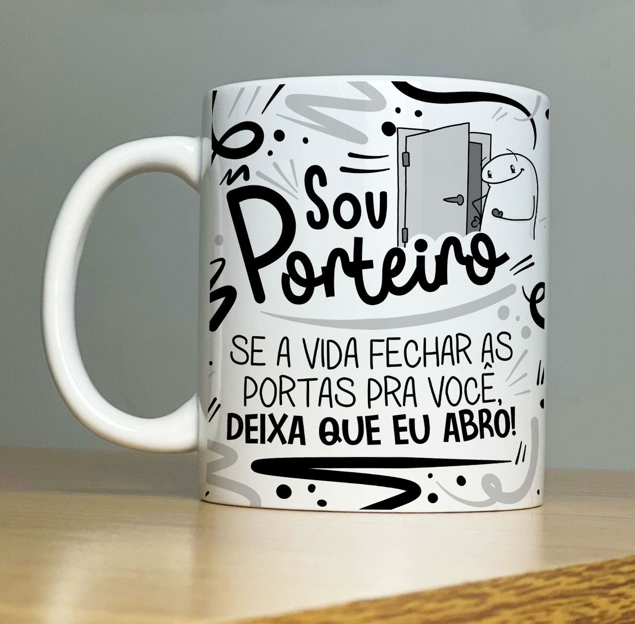 Caneca Personalizada de Porcelana – Profissão: Sou Porteiro com Flork   - 325ML