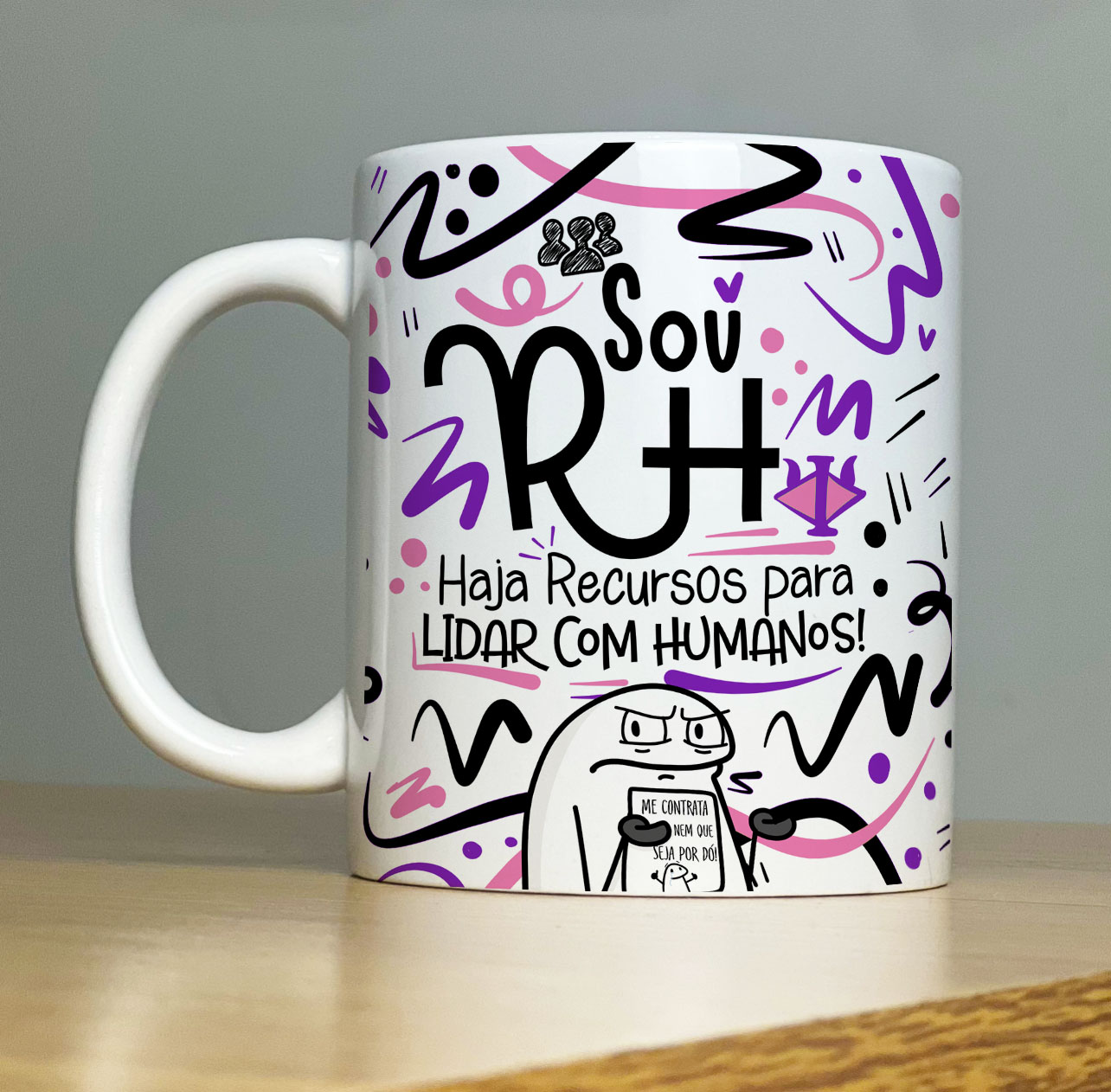 Caneca Personalizada de Porcelana – Profissão: Sou Recursos Humanos  com Flork - cor: rosa - 325ML