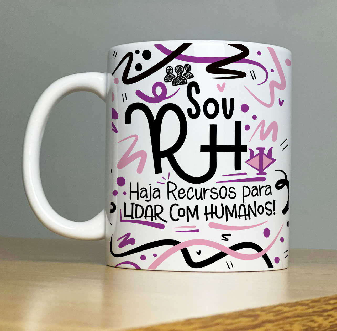 Caneca Personalizada de Porcelana – Profissão: Sou Recursos Humanos - cor: Rosa  - 325ML
