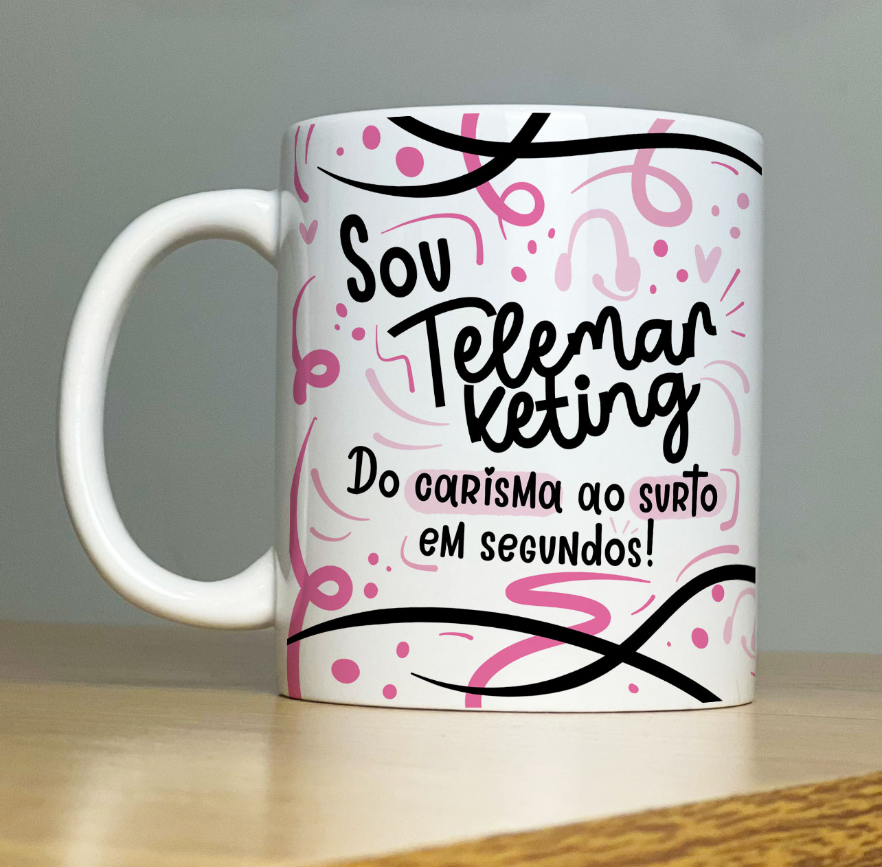Caneca Personalizada de Porcelana – Profissão: Sou Telemarketing  - cor: Rosa - 325ML